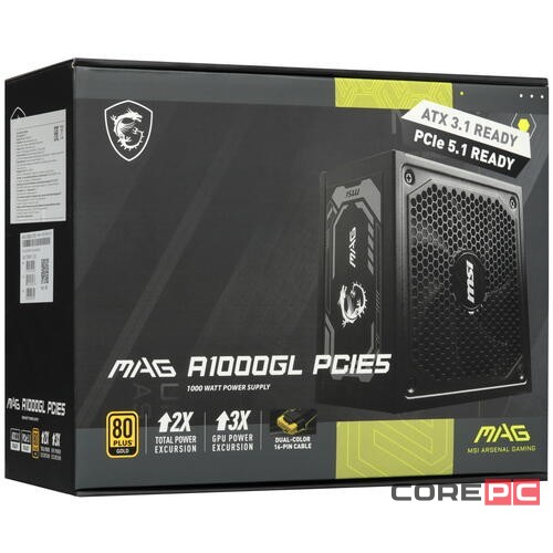 Блок питания MSI 1000W MAG A1000GL PCIE5 (306-7ZP9B11-CE0) 16 Pin (PCIe 5.0 Connector Cable Details)