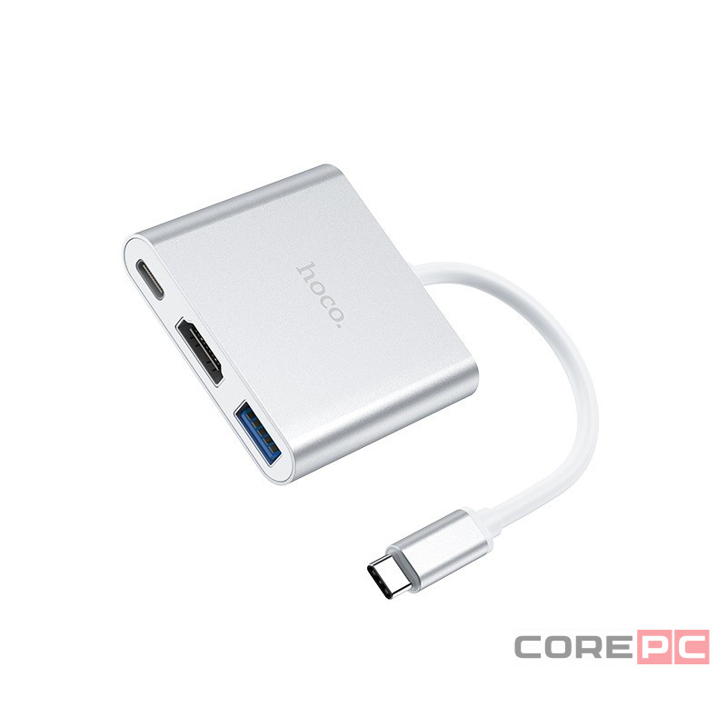 Кабель-переходник Hoco HB14 Type-C на HDMI/USB3.0/USB-C серебристый