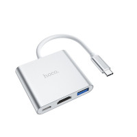 Кабель-переходник Hoco HB14 Type-C на HDMI/USB3.0/USB-C серебристый