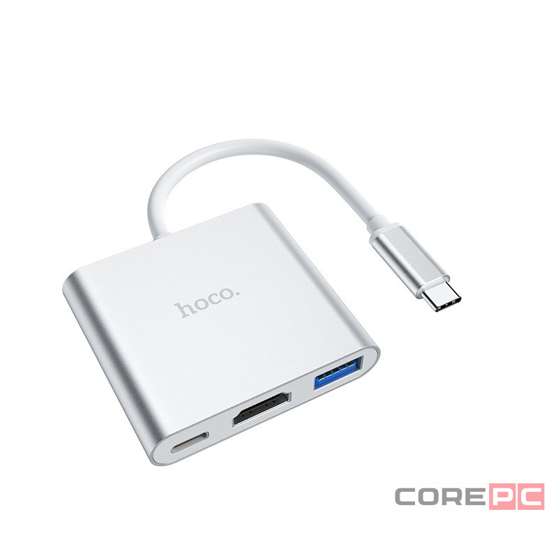 Кабель-переходник Hoco HB14 Type-C на HDMI/USB3.0/USB-C серебристый