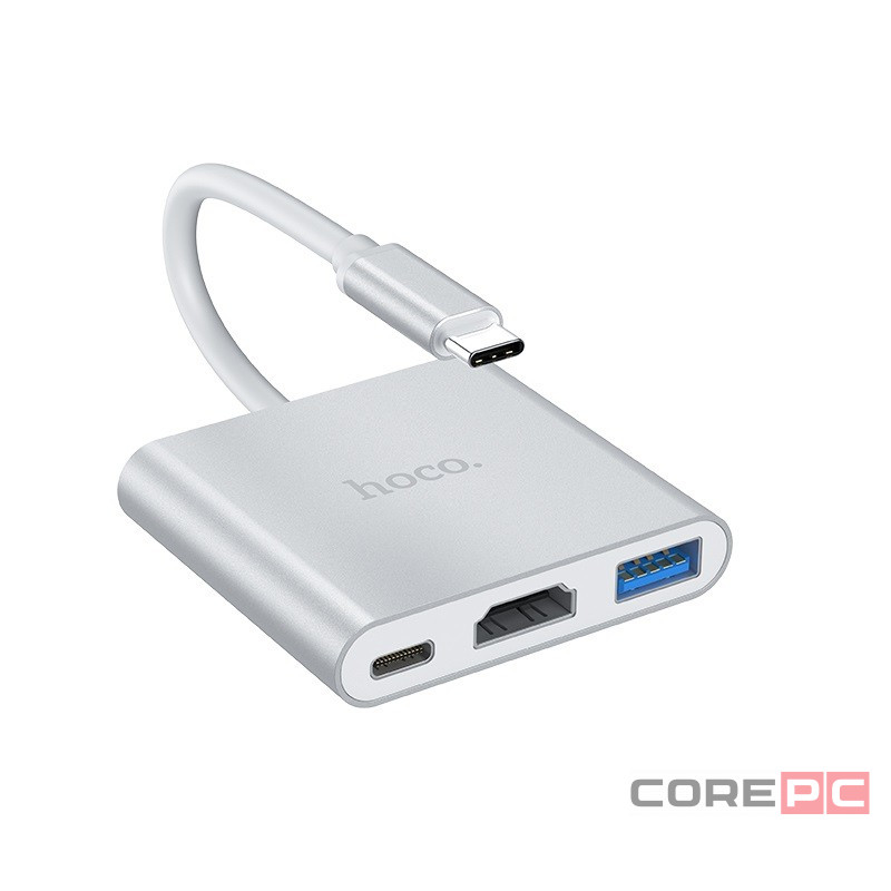 Кабель-переходник Hoco HB14 Type-C на HDMI/USB3.0/USB-C серебристый