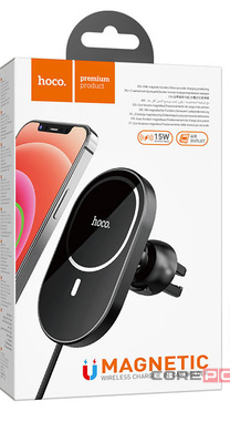 Держатель c беспроводной зарядкой в воздуховод Hoco CW42 (MagSafe) 15W магнитный черный