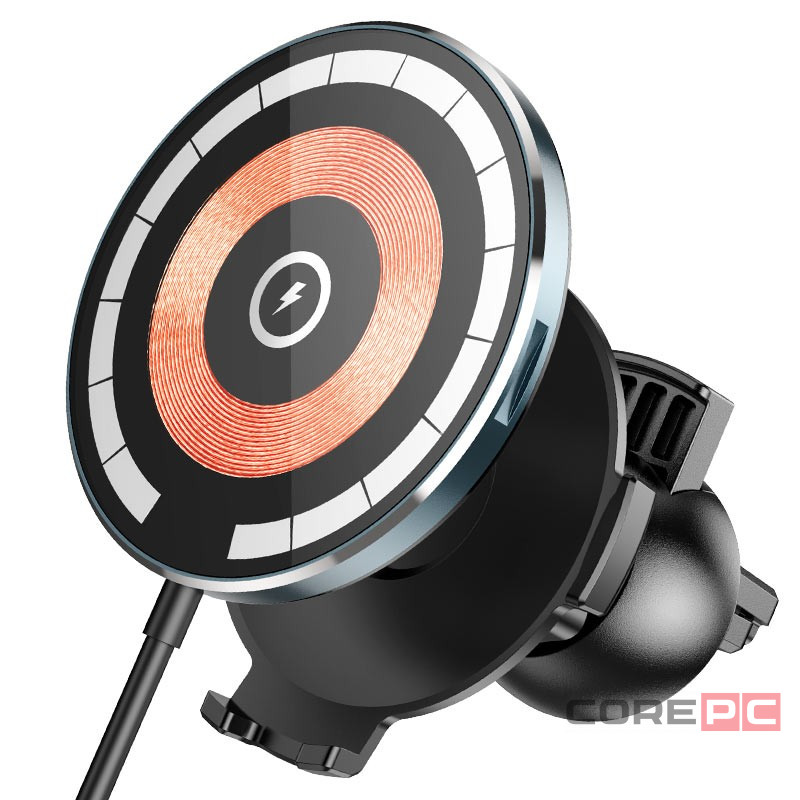 Держатель c беспроводной зарядкой в воздуховод Hoco CW42 (MagSafe) 15W магнитный черный