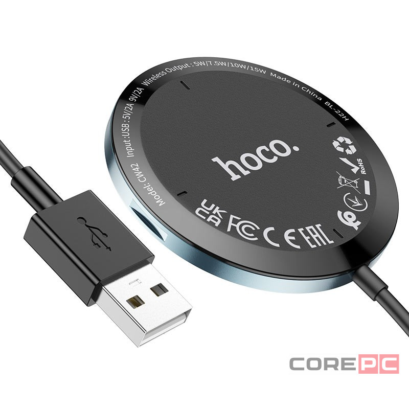 Держатель c беспроводной зарядкой в воздуховод Hoco CW42 (MagSafe) 15W магнитный черный
