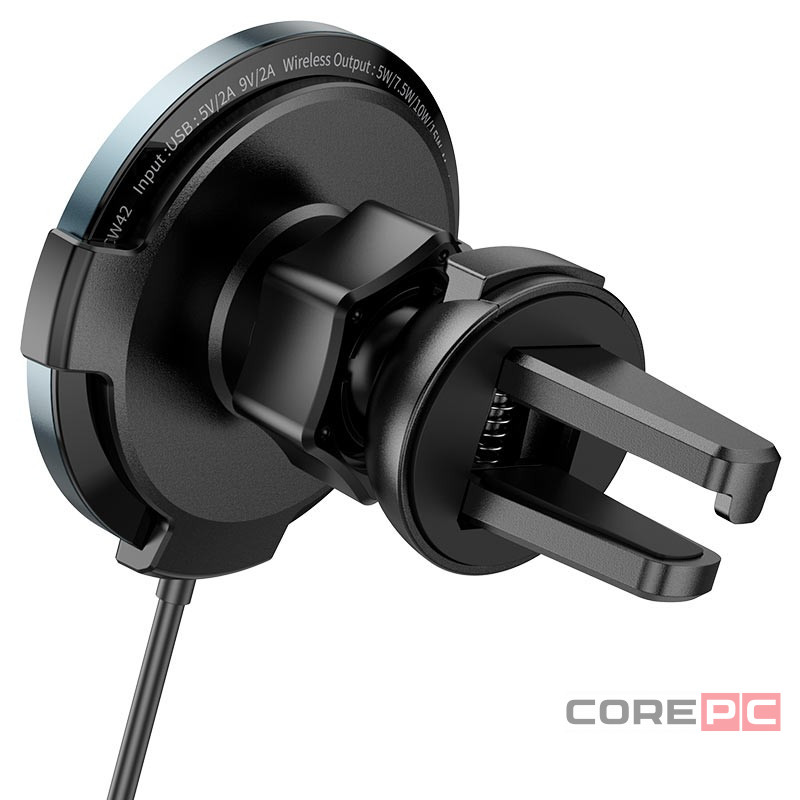 Держатель c беспроводной зарядкой в воздуховод Hoco CW42 (MagSafe) 15W магнитный черный