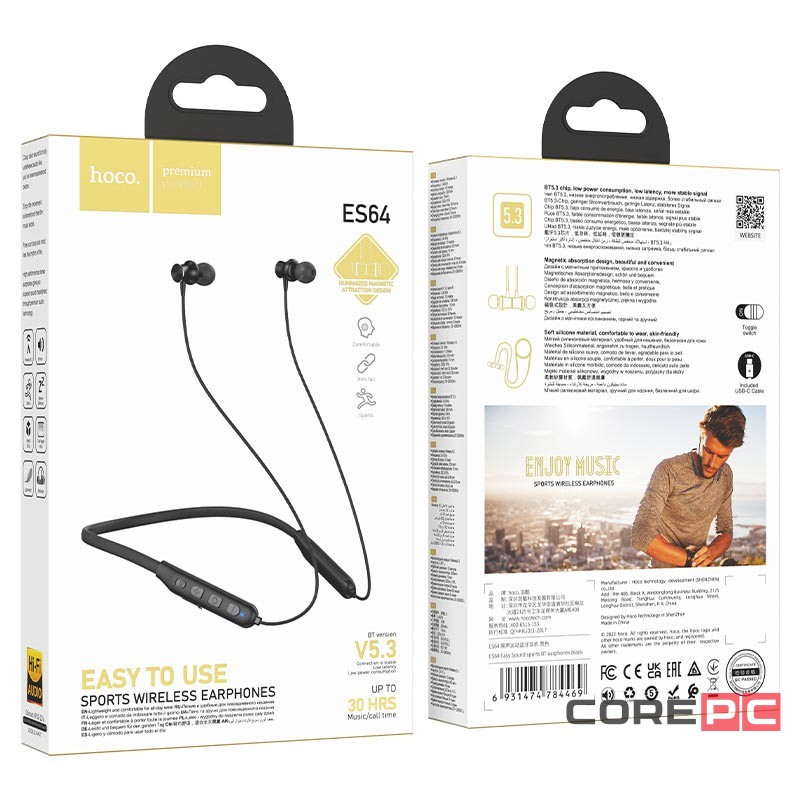 Беспроводные наушники для спорта Hoco ES64 BT5.3/30ч чёрные