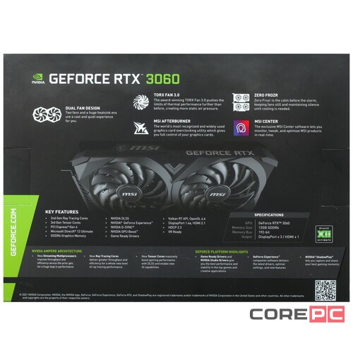 Видеокарта MSI (RTX 3060 VENTUS 2X 12G) GeForce RTX 3060 12GB VENTUS 2X