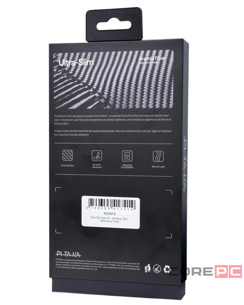 Накладка для Samsung Galaxy S25+ Pitaka Ultra Slim Case черно-серая