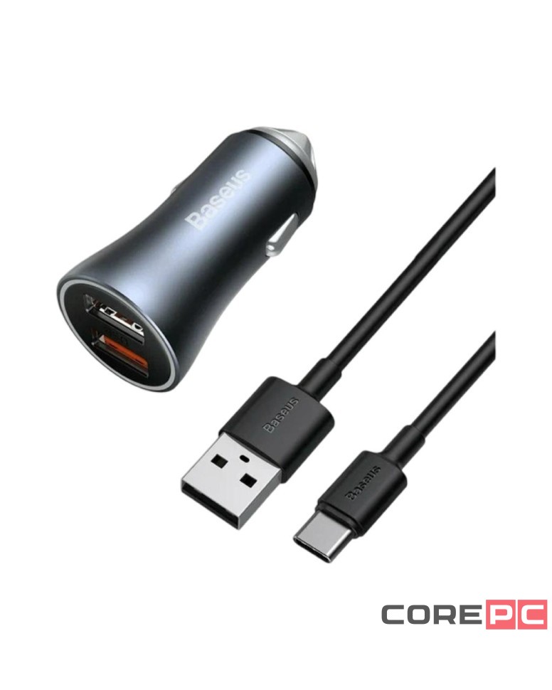 Автомобильное заряд. устр. Baseus Golden Contactor 2USB 3A с каб. Type-C TZCCJD-A0G синее