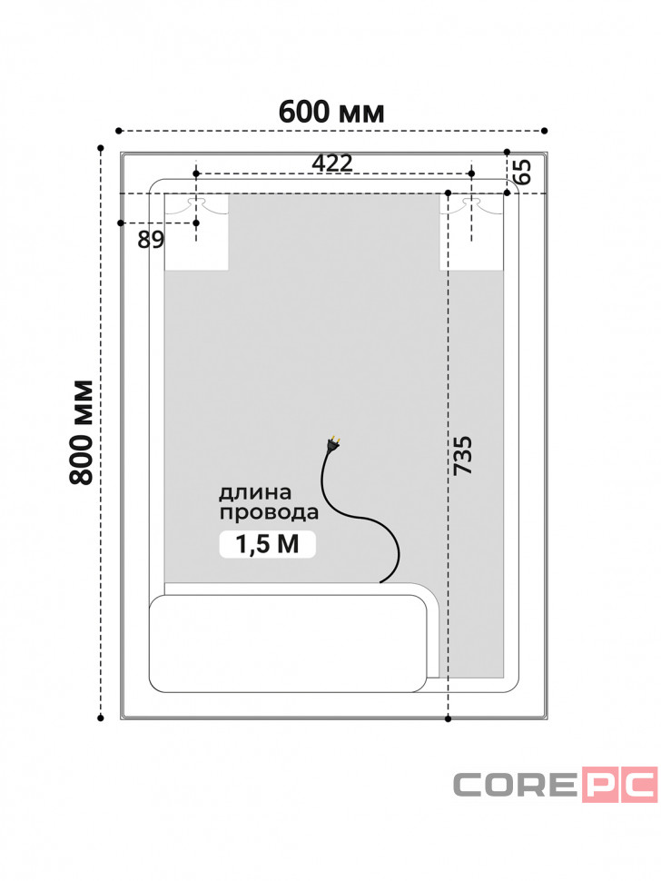 Зеркало MIXLINE Адор-Лайт-2 600х800 (ШВ) сенсор, светодиодная подсветка+подогрев, мини короб