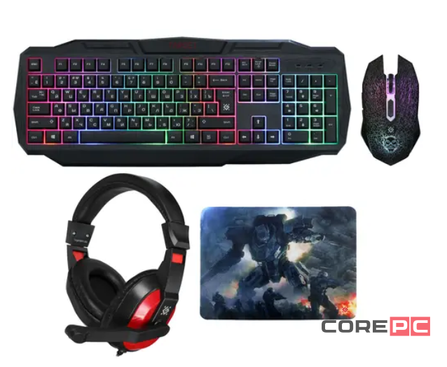 Проводной игровой комплект Defender Target MKP-350 клавиатура +  мышь + наушники (черный)