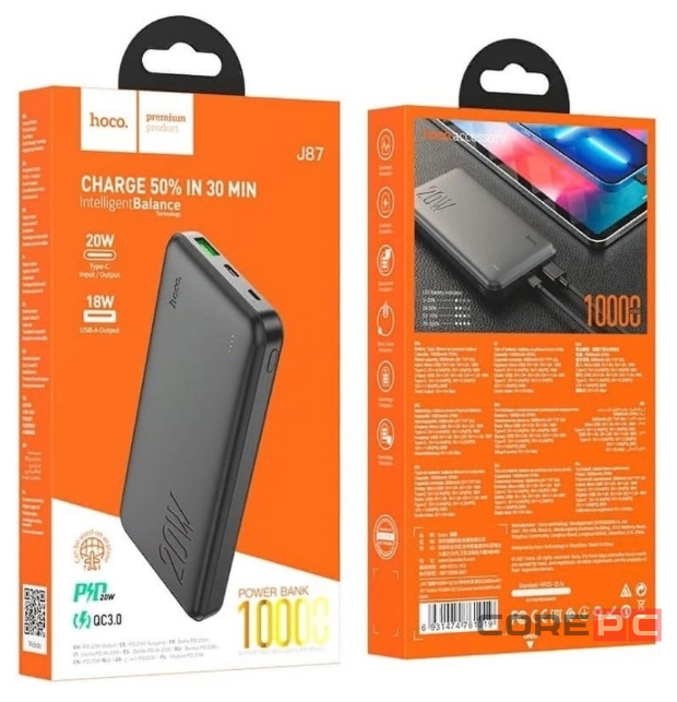 Powerbank Hoco J87 10000mAh 1USB/1C 18W/20W черный