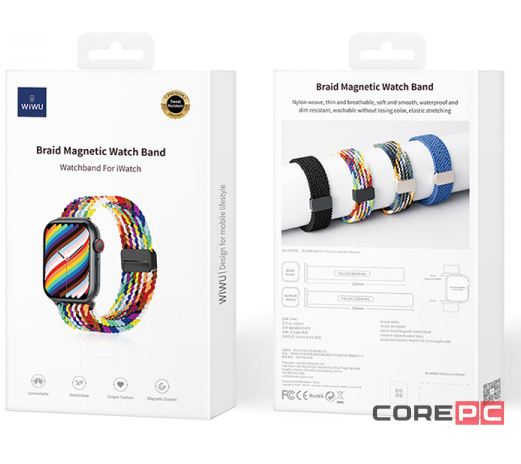 Плетёный ремешок Wiwu Braid Magnetic Watch Band для Apple Watch 42/44/45/49mm Rainbow Colorful