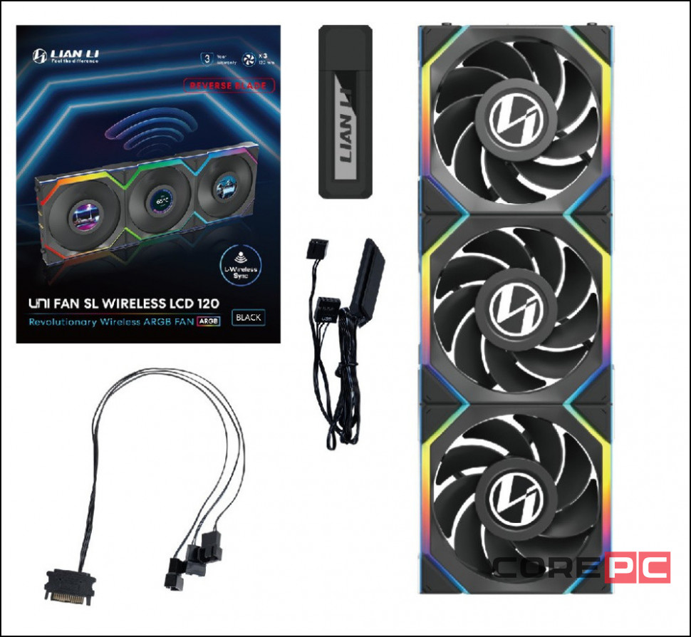Комплект вентиляторов для корпуса Lian Li UNI FAN SL WIRELESS LCD 120 Reverse Blade Black (G99.12RSLLCD1W3B.R0)