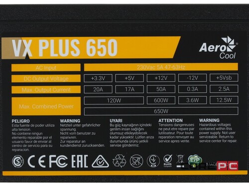 Блок питания Aerocool 650W VX-650 PLUS