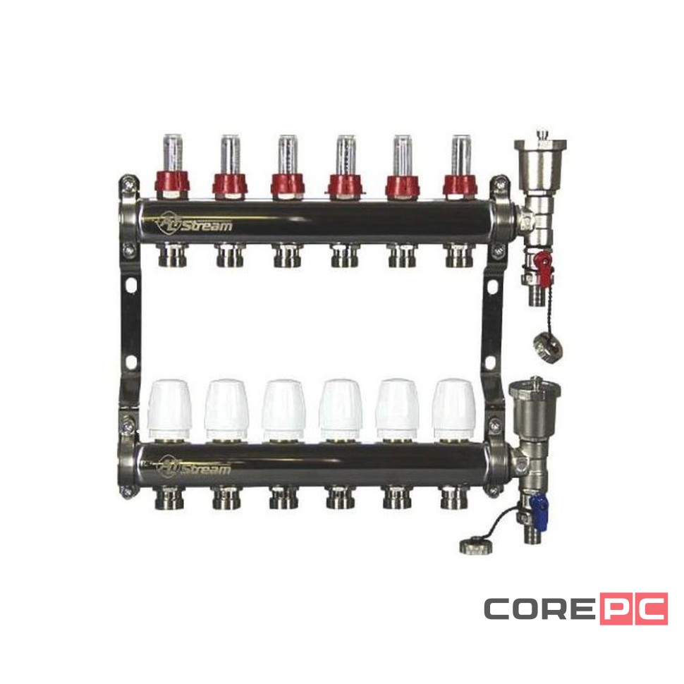 Группа коллект. ALTSTREAM с расходомерами, дренаж. краном и воздухоотвод., нерж. сталь 1quot;х 6х3/4quot;