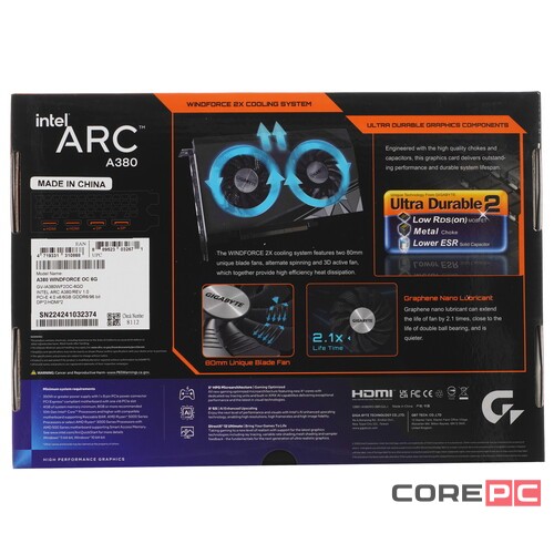 Видеокарта Gigabyte (GV-IA380WF2OC-6GD) Intel Arc A380 6GB WINDFORCE OC