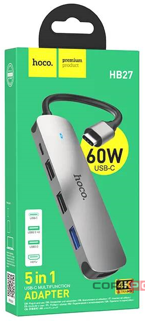 Кабель-переходник Hoco HB27 Type-C на HDMI/USB3.0/USB2.0/USB-C серый