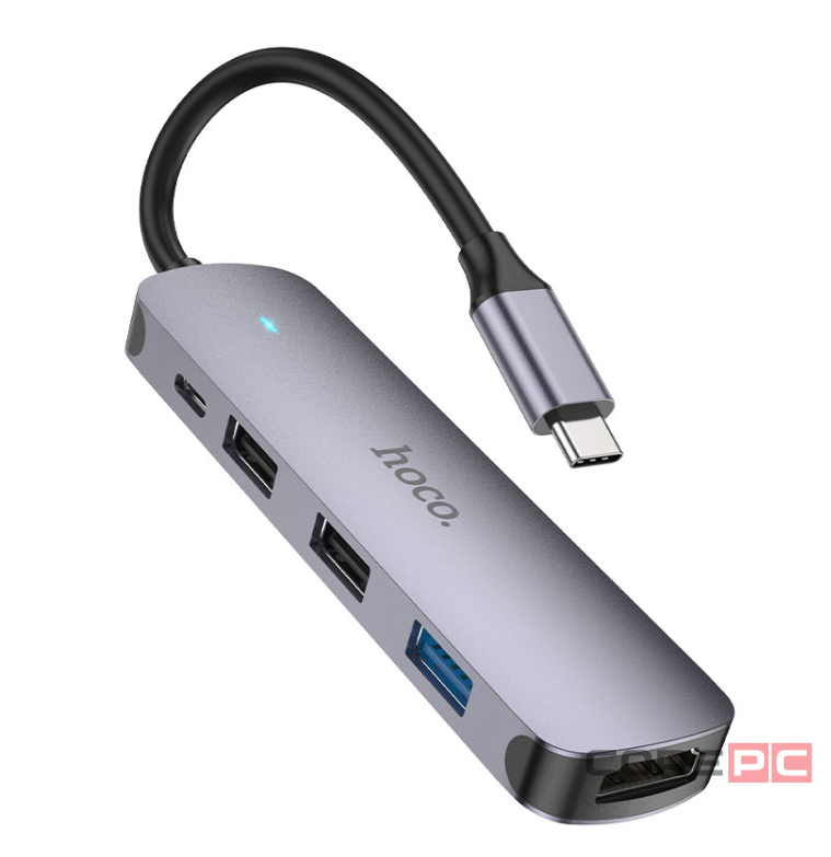 Кабель-переходник Hoco HB27 Type-C на HDMI/USB3.0/USB2.0/USB-C серый