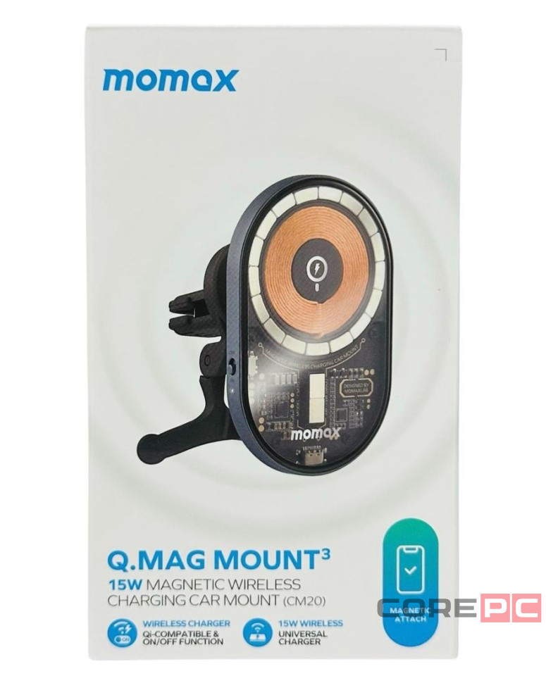Держатель магнитный c Magsafe в воздуховод Momax Q.Mag Mount 3 15W серый