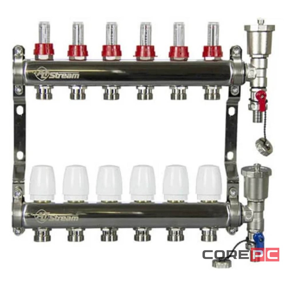 Группа коллект. ALTSTREAM с расходомерами, дренаж. краном и воздухоотвод., нерж. сталь 1quot;х12х3/4quot;