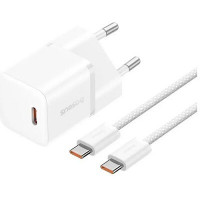 Сетевое зар. устр. Baseus GaN5 Mini 1C кабель Type-C на Type-C 20W P10110900213-01 белое