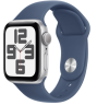 Apple Watch SE (2024) 44mm Silver Aluminium Case with Denim Sport Band (M/L)
