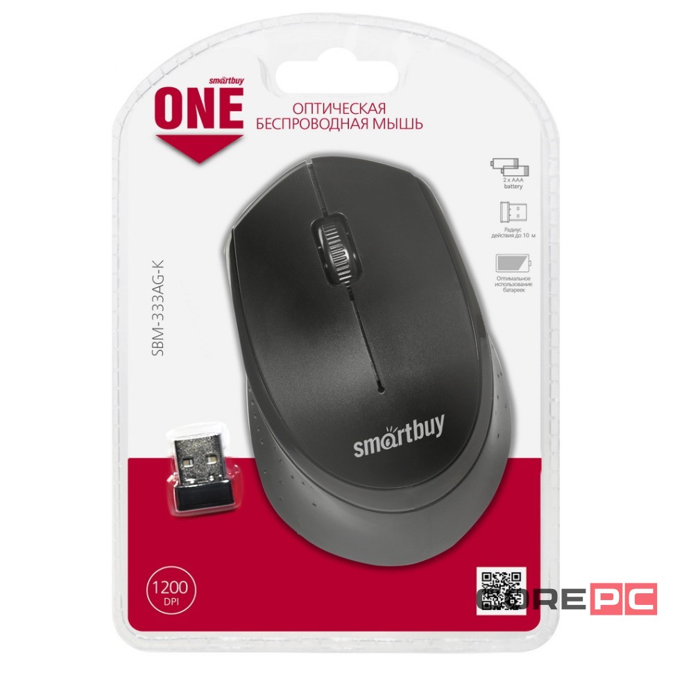 Мышь беспроводная Smartbuy ONE 333AG USB/DPI 1200/3 кнопки/2AAA черная (SBM-333AG-K)