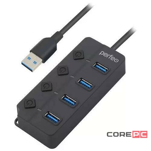 Perfeo USB-HUB 4 Port, (PF-C3222 Black) чёрный