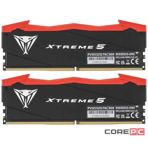 Оперативная память 32 Gb 7600 MHz PATRIOT XTREME 5 Black (PVX532G76C36K)