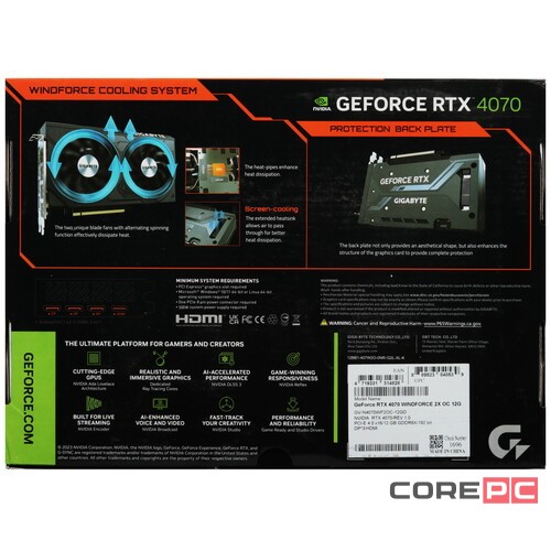 Видеокарта Gigabyte (GV-N4070WF2OC-12GD) GeForce RTX 4070 12GB WINDFORCE 2X OC