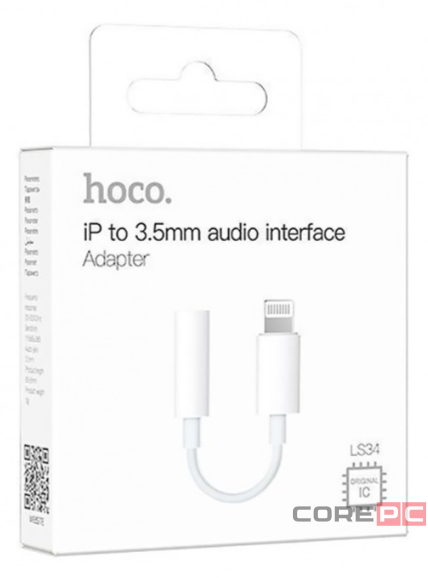 Кабель-переходник Hoco LS34 Lightning (папа) на AUX 3.5мм (мама) белый