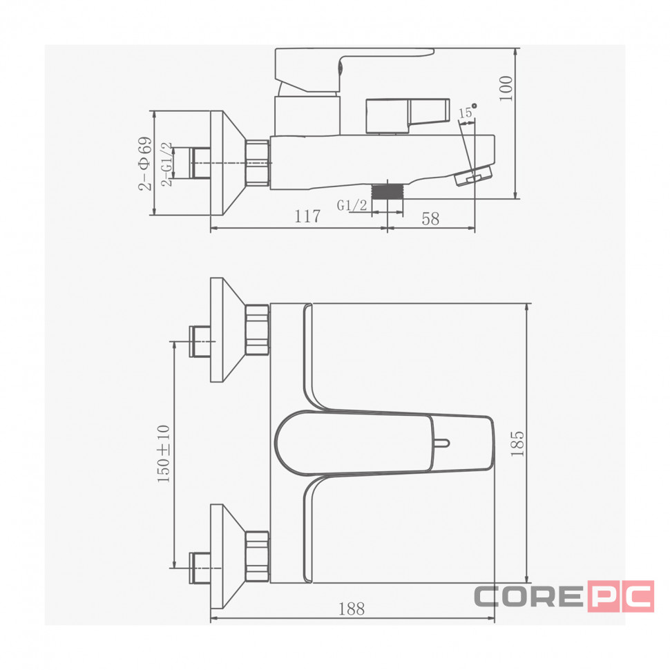 Смеситель для ванны Haiba HB60719-7, рычажное управление, цвет черный