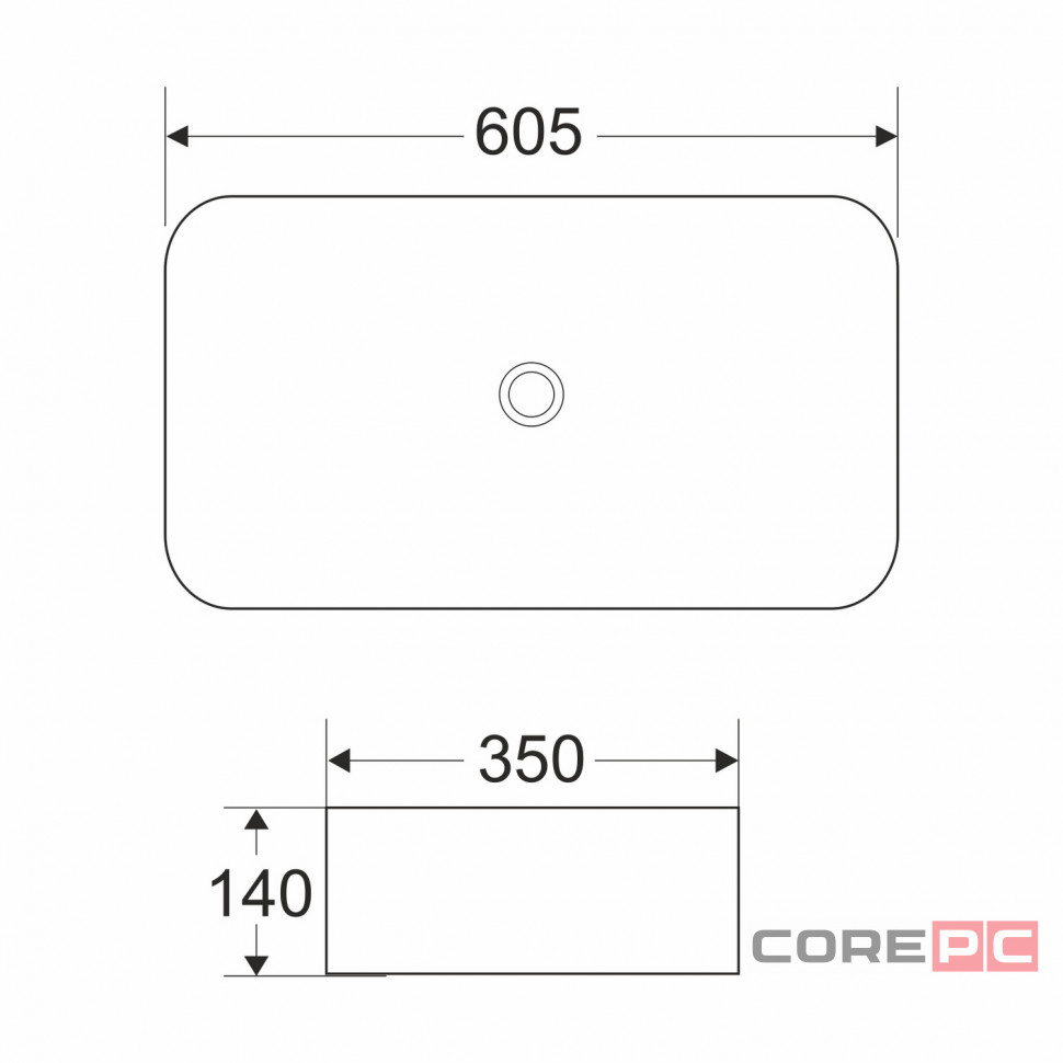 Раковина накладная на столешницу WAVE WAVE 552550, фарфор, прямоугольная, белый