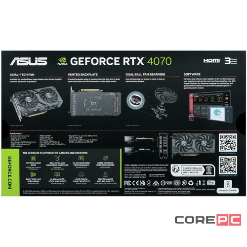 Видеокарта ASUS (DUAL-RTX4070-O12G) GeForce RTX 4070 12GB DUAL OC 90YV0IZ2-M0NA00