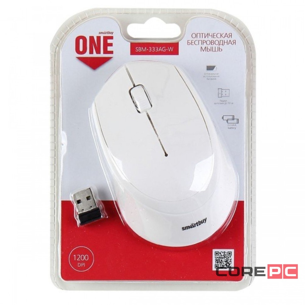 Мышь беспроводная Smartbuy ONE 333AG USB/DPI 1200/3 кнопки/2AAA белая (SBM-333AG-W)