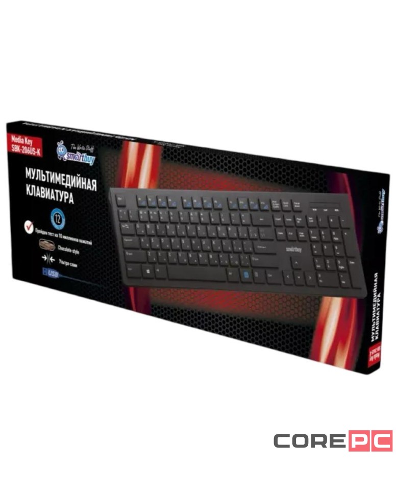 Клавиатура проводная Smartbuy Slim 206 USB/104+12 клавиш/1.4м черная (SBK-206US-K)