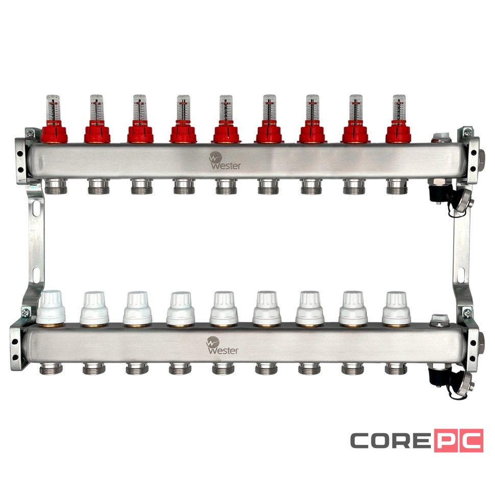 Коллектор Wester нерж. 1quot;-3/4 в сборе с расходомерами на 9 выходов, MUFS9134
