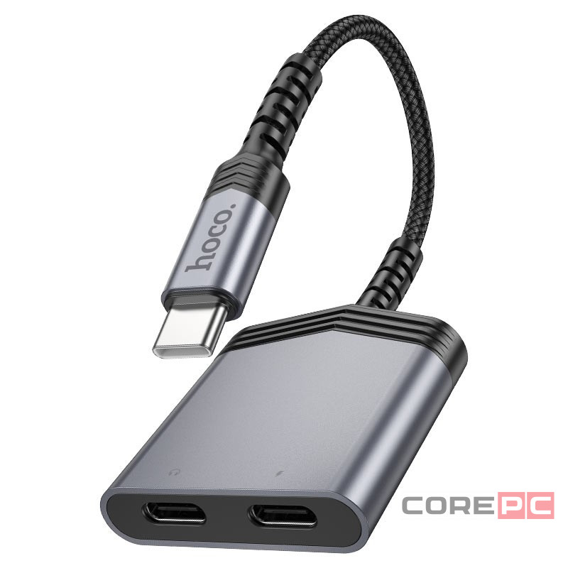 Кабель-переходник Hoco LS40 Type-C (папа) на 2USB-C (мама) серый