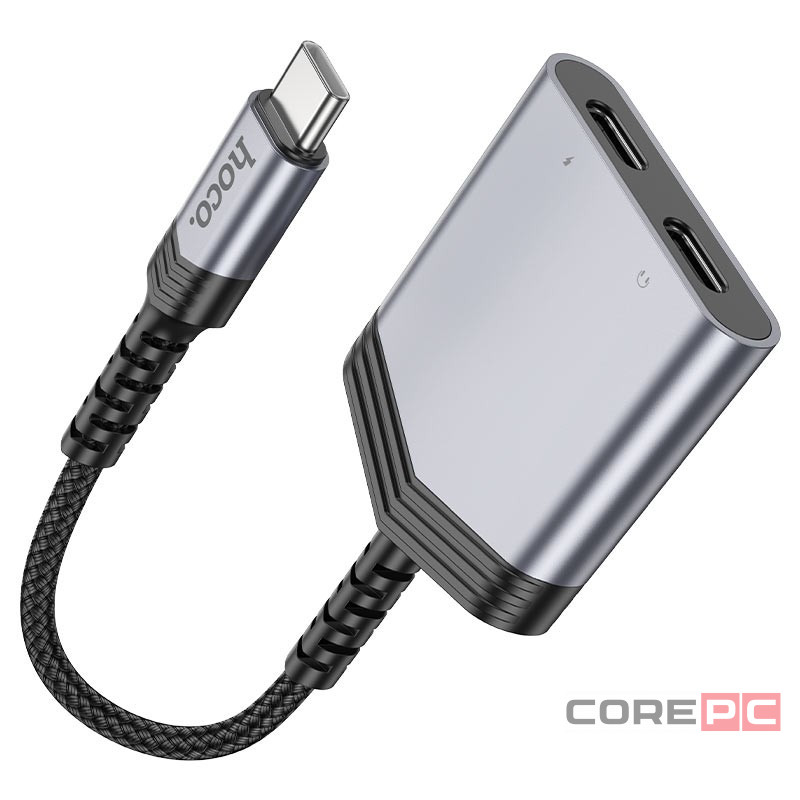 Кабель-переходник Hoco LS40 Type-C (папа) на 2USB-C (мама) серый