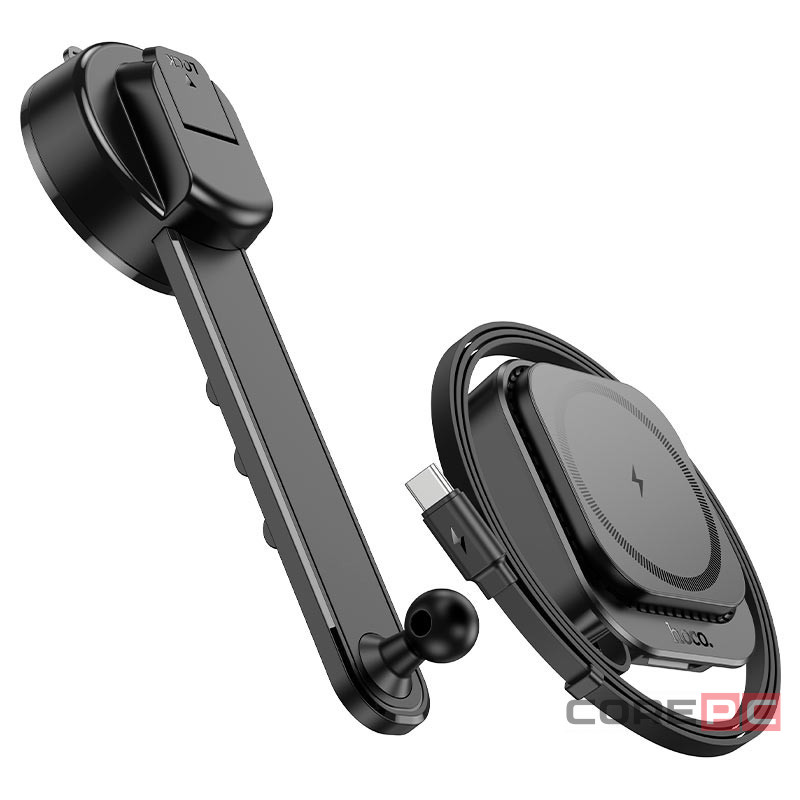 Держатель c беспроводной зарядкой на торпеду Hoco HW24 15W магнитный черный