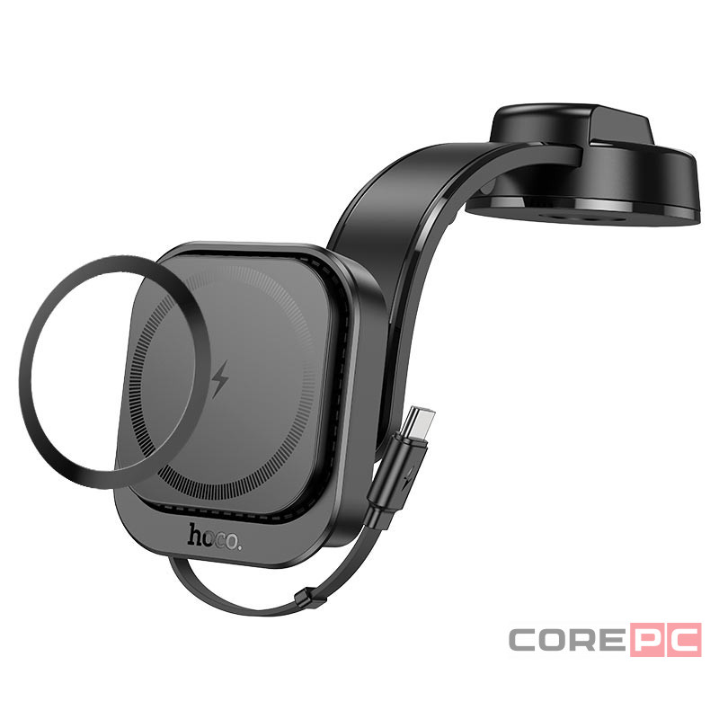 Держатель c беспроводной зарядкой на торпеду Hoco HW24 15W магнитный черный