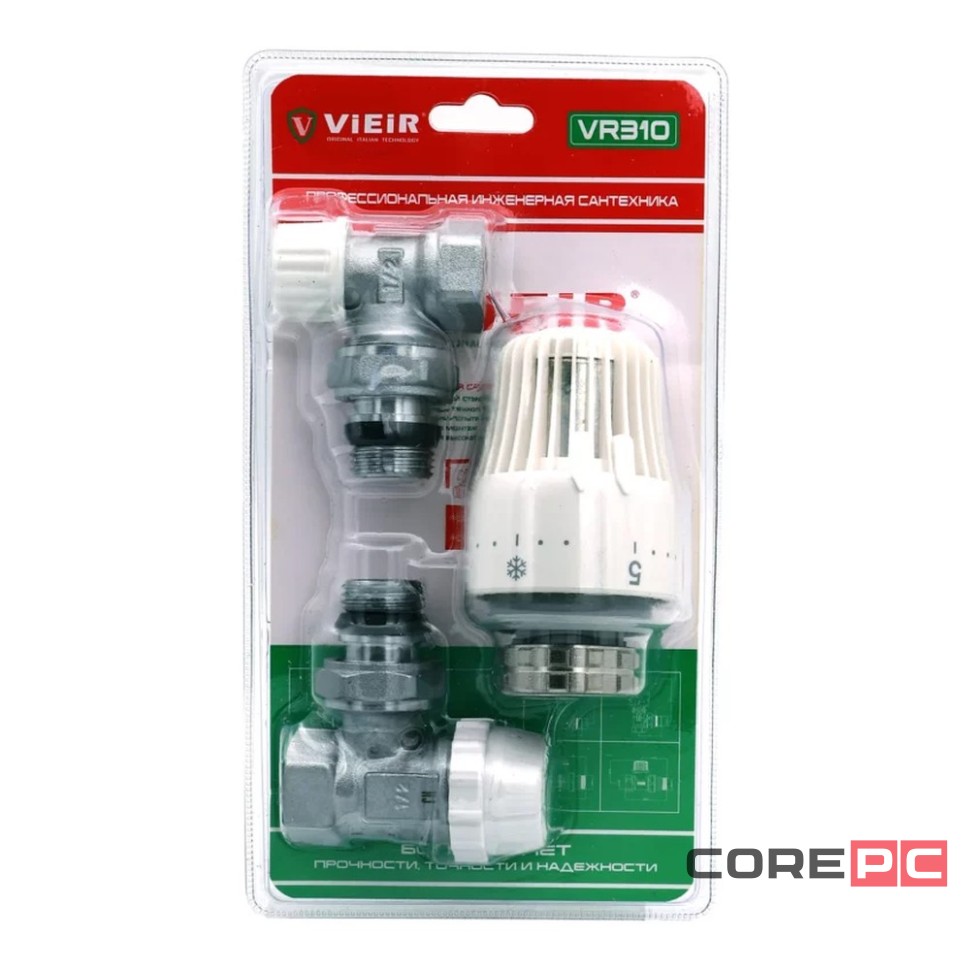 Комплект VIEIR радиаторный угловой (клапан термостат. клапан запорный,термоловка) 1/2quot; VR310 (25/1)