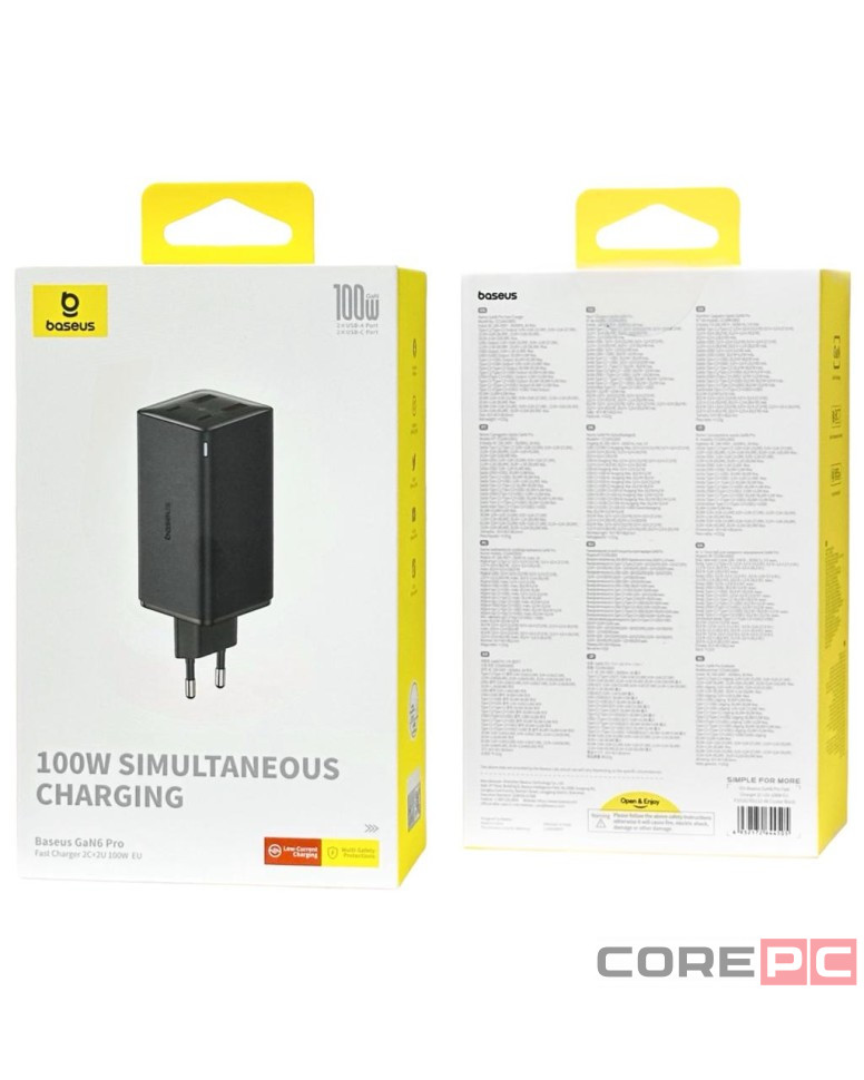 Сетевое зар. устр. Baseus GaN6Pro Fast Charger 2USB/2C 100W кабель T-C на T-C P10162705112-00 черное