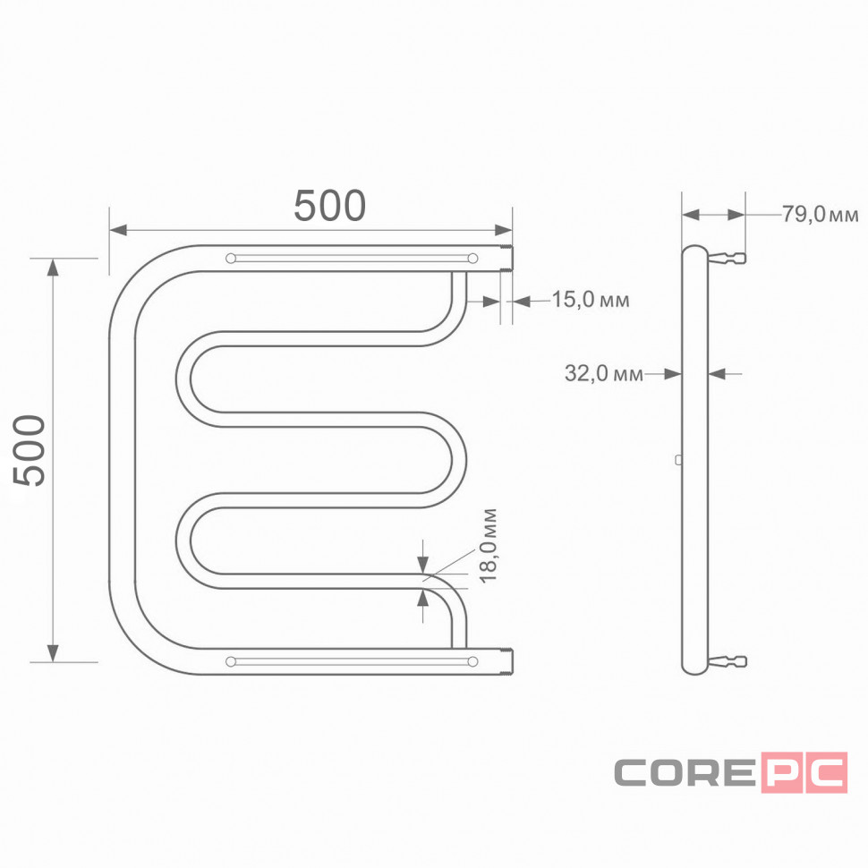 Водяной полотенцесушитель MIXLINE Серия СИМПЛ ПM1 ML-556319, нержавеющая сталь, пм-образная форма