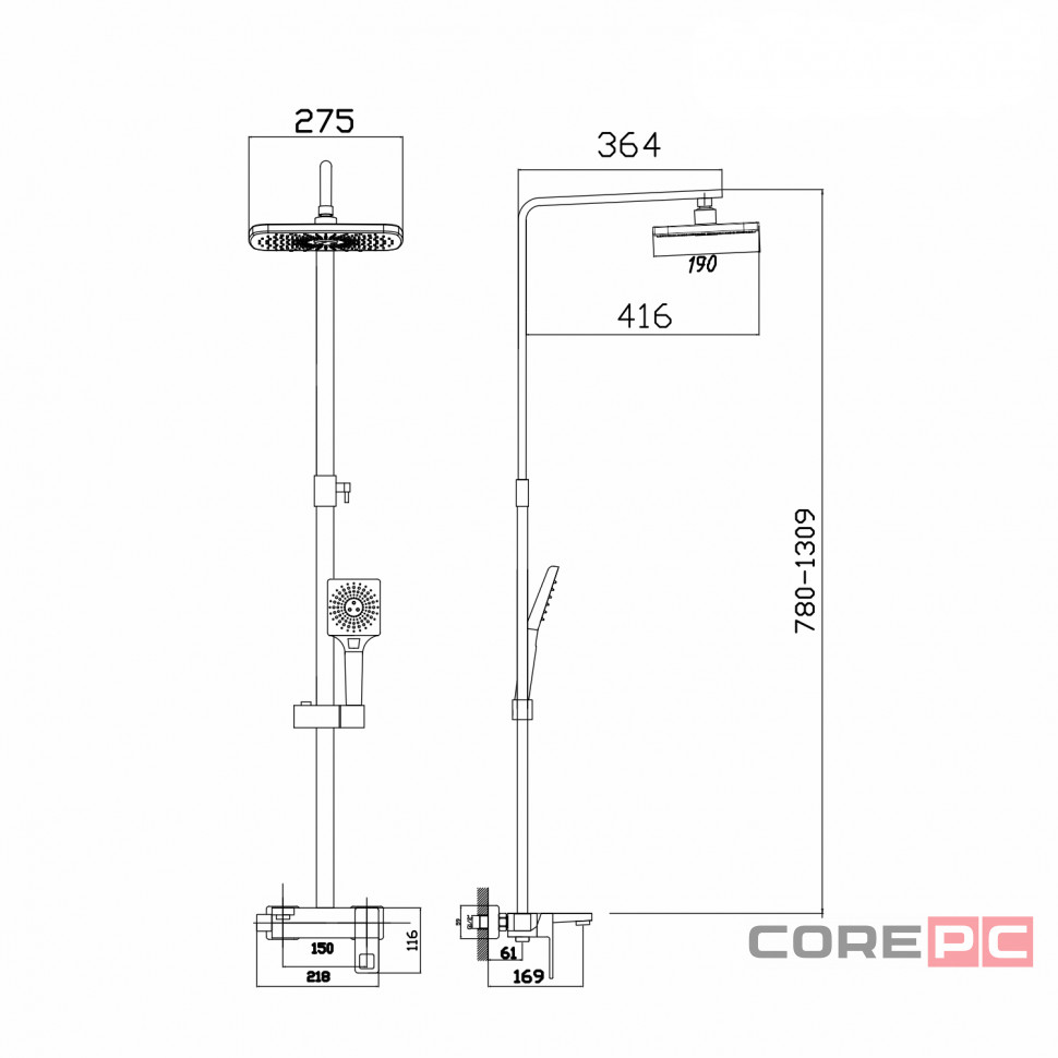Душевая система MIXLINE 35к МЛ2409(ML2409) излив лейка 3 позиции +лейка тропический душ, хром