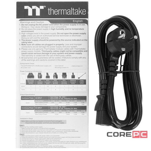 Блок питания Thermaltake 850W Toughpower GF3 ARGB PS-TPD-0850F4FAGE-1 16 Pin (PCIe 5.0 Connector Cable Details)