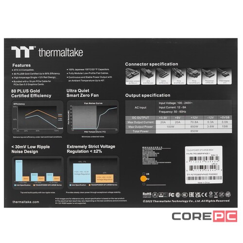 Блок питания Thermaltake 850W Toughpower GF3 ARGB PS-TPD-0850F4FAGE-1 16 Pin (PCIe 5.0 Connector Cable Details)