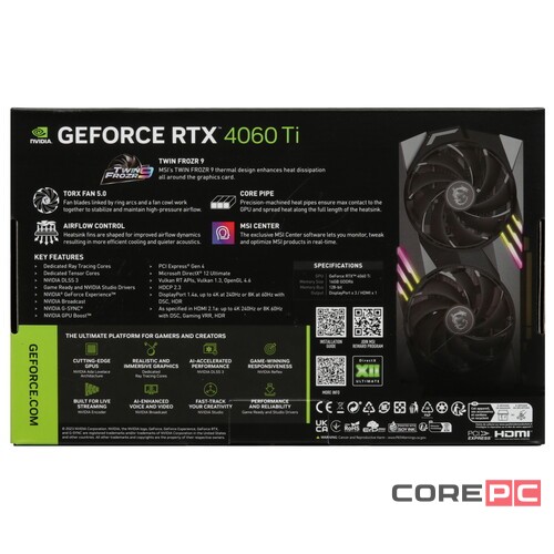 Видеокарта MSI (RTX 4060 Ti GAMING 16G) GeForce RTX 4060 Ti 16GB GAMING