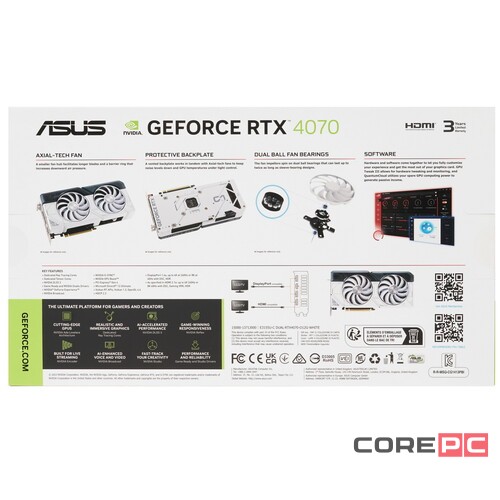 Видеокарта ASUS (DUAL-RTX4070-O12G-WHITE) GeForce RTX 4070 12GB DUAL OC WHITE 90YV0IZ4-M0NA00